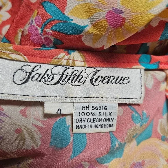 VTG Saks Fifth Avenue 100% Silk Floral Shift Dress Womens 4 Multicolor Garden - Picture 3 of 9